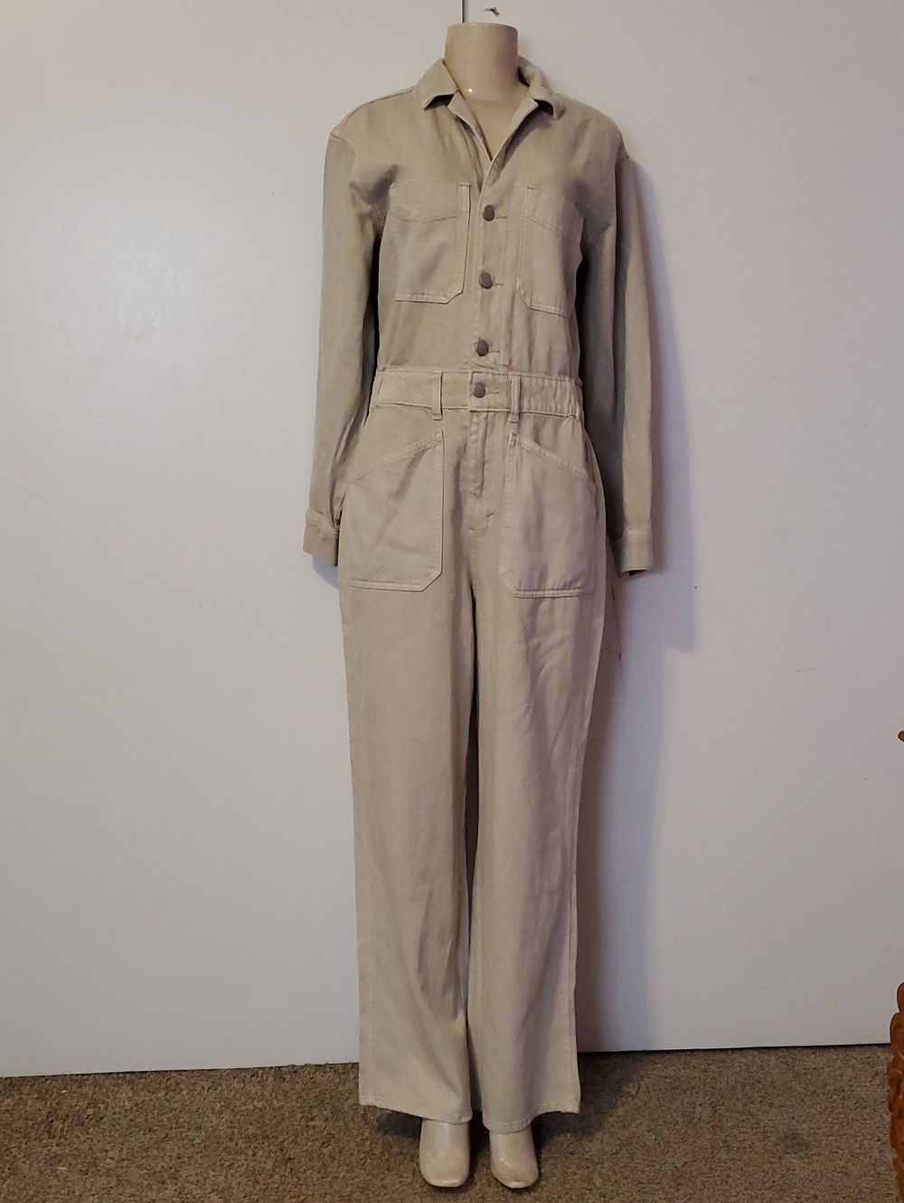 Universal Thread Beige Utility-Style Long Sleeve Jumpsuit